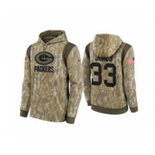 Men's Green Bay Packers #33 Aaron Jones Camo 2021 Salute To Service Therma Performance Pullover Football Hoodie