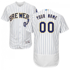 Men's Majestic Milwaukee Brewers Customized White Home Flex Base Authentic Collection MLB Jersey