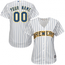 Women's Majestic Milwaukee Brewers Customized Replica White Alternate Cool Base MLB Jersey
