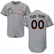 Men's Majestic Miami Marlins Customized Grey Road Flex Base Authentic Collection MLB Jersey
