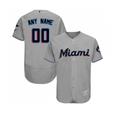 Men's Miami Marlins Customized Grey Road Flex Base Authentic Collection Baseball Jersey