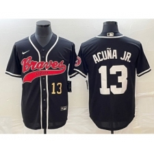 Men's Atlanta Braves #13 Ronald Acuna Jr Number Black Cool Base Stitched Baseball Jersey