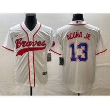 Men's Atlanta Braves #13 Ronald Acuna Jr White Cool Base Stitched Baseball Jersey1