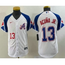 Youth Atlanta Braves #13 Ronald Acuna Jr Number White 2023 City Connect Cool Base Stitched Jersey1