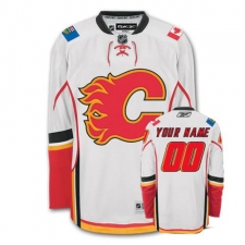 Men's Reebok Calgary Flames Customized Premier White Away NHL Jersey
