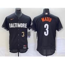 Men's Baltimore Orioles #3 Jorge Mateo Number Black 2023 City Connect Flex Base Stitched Jersey 2 