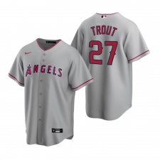 Men's Nike Los Angeles Angels #27 Mike Trout Gray Road Stitched Baseball Jersey