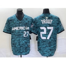 Men's Nike Los Angeles Angels #27 Mike Trout Number Teal 2023 All Star Cool Base Stitched Jersey3