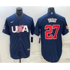 Men's USA Baseball #27 Mike Trout 2023 Navy World Baseball Classic Stitched Jerseys