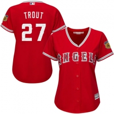 Women's Majestic Los Angeles Angels of Anaheim #27 Mike Trout Authentic Scarlet 2017 Spring Training Cool Base MLB Jersey