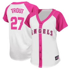 Women's Majestic Los Angeles Angels of Anaheim #27 Mike Trout Replica White/Pink Splash Fashion MLB Jersey