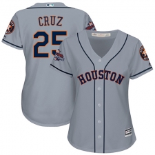 Women's Majestic Houston Astros #25 Jose Cruz Jr. Authentic Grey Road 2017 World Series Champions Cool Base MLB Jersey