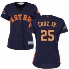 Women's Majestic Houston Astros #25 Jose Cruz Jr. Authentic Navy Blue Alternate 2018 Gold Program Cool Base MLB Jersey