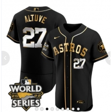 Men's Houston Astros #27 Jose Altuve Number Black 2022 World Series patches Jersey