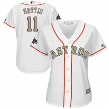 Women's Majestic Houston Astros #11 Evan Gattis Authentic White 2018 Gold Program Cool Base MLB Jersey