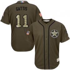 Youth Majestic Houston Astros #11 Evan Gattis Replica Green Salute to Service MLB Jersey