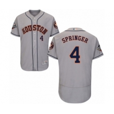 Men's Houston Astros #4 George Springer Grey Road Flex Base Authentic Collection 2019 World Series Bound Baseball Jersey