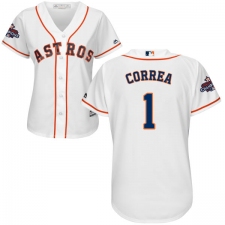 Women's Majestic Houston Astros #1 Carlos Correa Authentic White Home 2017 World Series Champions Cool Base MLB Jersey
