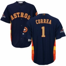 Youth Majestic Houston Astros #1 Carlos Correa Authentic Navy Blue Alternate 2018 Gold Program Cool Base MLB Jersey