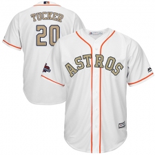 Youth Majestic Houston Astros #20 Preston Tucker Authentic White 2018 Gold Program Cool Base MLB Jersey