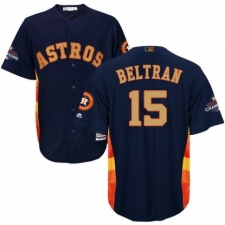 Youth Majestic Houston Astros #15 Carlos Beltran Authentic Navy Blue Alternate 2018 Gold Program Cool Base MLB Jersey