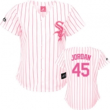 Women's Majestic Chicago White Sox #45 Michael Jordan Replica White/Pink Strip Fashion MLB Jersey