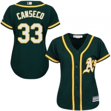 Women's Majestic Oakland Athletics #33 Jose Canseco Authentic Green Alternate 1 Cool Base MLB Jersey