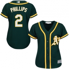 Women's Majestic Oakland Athletics #2 Tony Phillips Authentic Green Alternate 1 Cool Base MLB Jersey