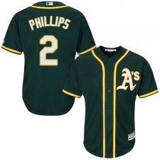 Youth Majestic Oakland Athletics #2 Tony Phillips Authentic Green Alternate 1 Cool Base MLB Jersey