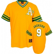Men's Mitchell and Ness Oakland Athletics #9 Reggie Jackson Replica Gold Throwback MLB Jersey