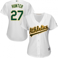 Women's Majestic Oakland Athletics #27 Catfish Hunter Replica White Home Cool Base MLB Jersey