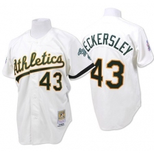 Men's Mitchell and Ness Oakland Athletics #43 Dennis Eckersley Replica White Throwback MLB Jersey