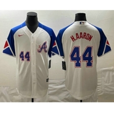 Men's Atlanta Braves #44 Hank Aaron Number White 2023 City Connect Cool Base Stitched Jersey