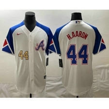 Men's Atlanta Braves #44 Hank Aaron Number White 2023 City Connect Cool Base Stitched Jerseys