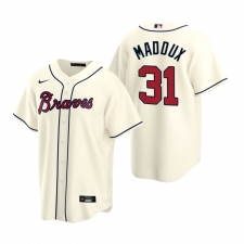 Men's Nike Atlanta Braves #31 Greg Maddux Cream Alternate Stitched Baseball Jersey