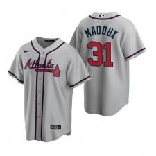 Men's Nike Atlanta Braves #31 Greg Maddux Gray Road Stitched Baseball Jersey