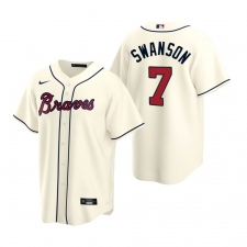 Men's Nike Atlanta Braves #7 Dansby Swanson Cream Alternate Stitched Baseball Jersey