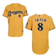 Men's Majestic Milwaukee Brewers #8 Ryan Braun Authentic Gold Cerveceros Cool Base MLB Jersey