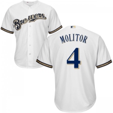 Men's Majestic Milwaukee Brewers #4 Paul Molitor Replica White Home Cool Base MLB Jersey
