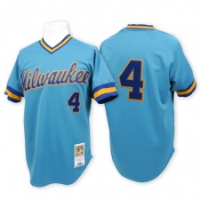 Men's Mitchell and Ness Milwaukee Brewers #4 Paul Molitor Authentic Blue Throwback MLB Jersey