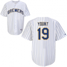 Men's Majestic Milwaukee Brewers #19 Robin Yount Replica White (blue strip) MLB Jersey
