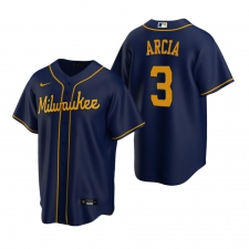 Men's Nike Milwaukee Brewers #3 Orlando Arcia Navy Alternate Stitched Baseball Jersey