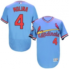 Men's Majestic St. Louis Cardinals #4 Yadier Molina Light Blue Flexbase Authentic Collection Cooperstown MLB Jersey