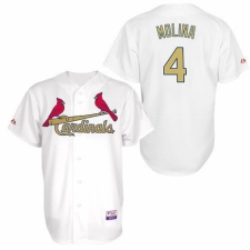 Men's Majestic St. Louis Cardinals #4 Yadier Molina Replica White Gold No. MLB Jersey