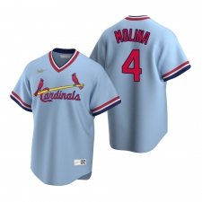 Men's Nike St. Louis Cardinals #4 Yadier Molina Light Blue Cooperstown Collection Road Stitched Baseball Jersey
