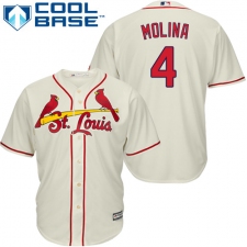 Youth Majestic St. Louis Cardinals #4 Yadier Molina Replica Cream Alternate Cool Base MLB Jersey