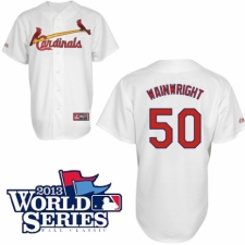 Men's Majestic St. Louis Cardinals #50 Adam Wainwright Replica White Cool Base 2013 World Series Patch MLB Jersey