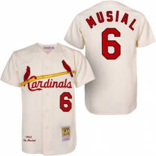Men's Mitchell and Ness 1963 St. Louis Cardinals #6 Stan Musial Replica Cream Throwback MLB Jersey