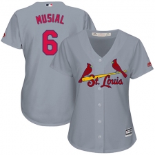 Women's Majestic St. Louis Cardinals #6 Stan Musial Replica Grey Road Cool Base MLB Jersey