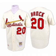 Men's Mitchell and Ness St. Louis Cardinals #20 Lou Brock Authentic Cream Throwback MLB Jersey